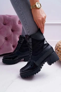 Discount Boto Damskie Botki Wysokie Czarne Trapery Nemtere