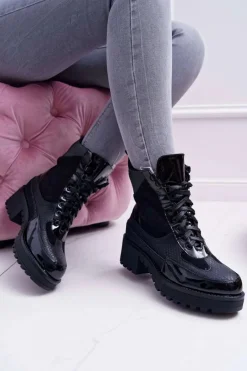 Discount Boto Damskie Botki Wysokie Czarne Trapery Nemtere