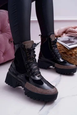 Online Damskie Botki Wysokie Czarne Trapery Havok Damskie Botki Sznurowane|Botki Płaskie