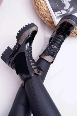 Online Damskie Botki Wysokie Czarne Trapery Havok Damskie Botki Sznurowane|Botki Płaskie