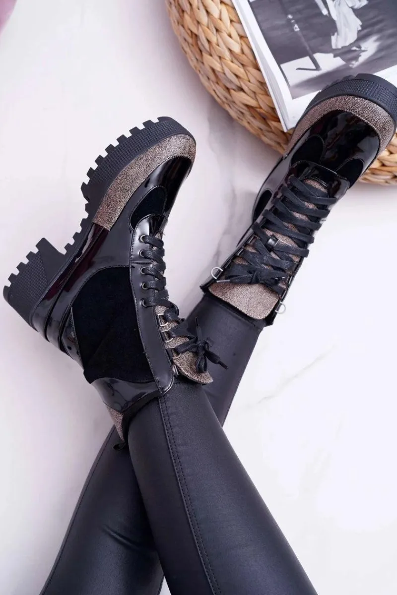 Online Damskie Botki Wysokie Czarne Trapery Havok Damskie Botki Sznurowane|Botki Płaskie