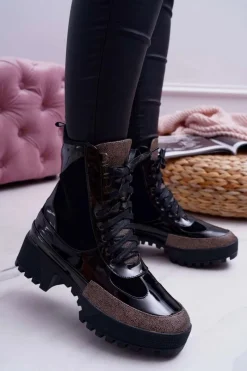 Online Damskie Botki Wysokie Czarne Trapery Havok Damskie Botki Sznurowane|Botki Płaskie