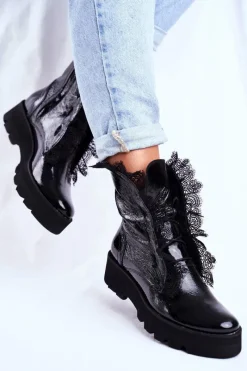 Botki Sznurowane|Czarne Botki><noscript><img width=