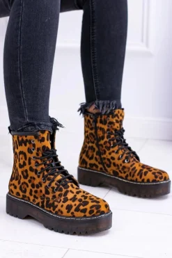 Botki Sznurowane|Botki Zimowe Damskie>Boto Damskie Botki Wysokie Trapery W Panterkę Grande