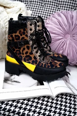 Hot Damskie Botki Wysokie Trapery Leopard Femida Damskie Botki Sznurowane|Botki Zimowe Damskie