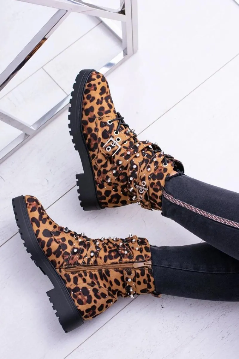 Outlet Boto Damskie Botki Wysokie Trapery W Panterkę Albere