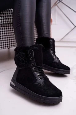 Best Boto Damskie Botki Wysokie z Futerkiem Czarne Glamiso