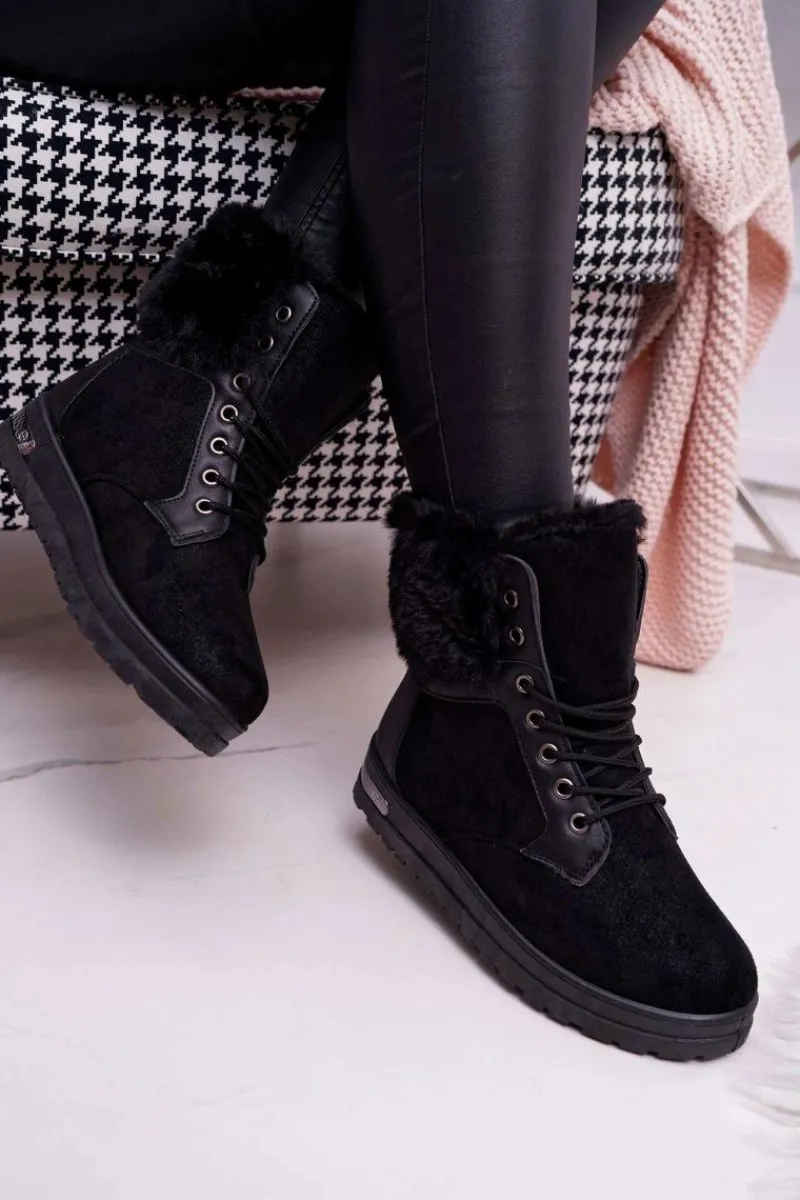 Best Boto Damskie Botki Wysokie z Futerkiem Czarne Glamiso