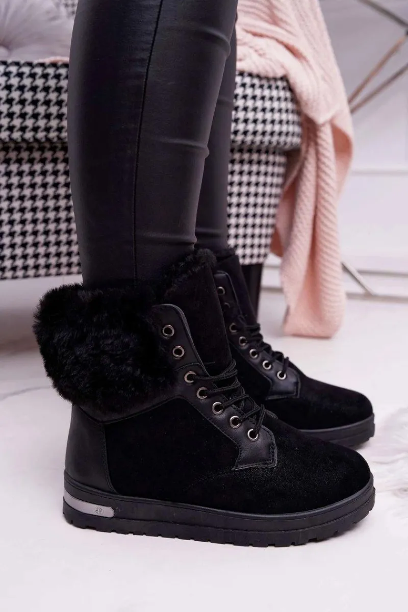 Best Boto Damskie Botki Wysokie z Futerkiem Czarne Glamiso