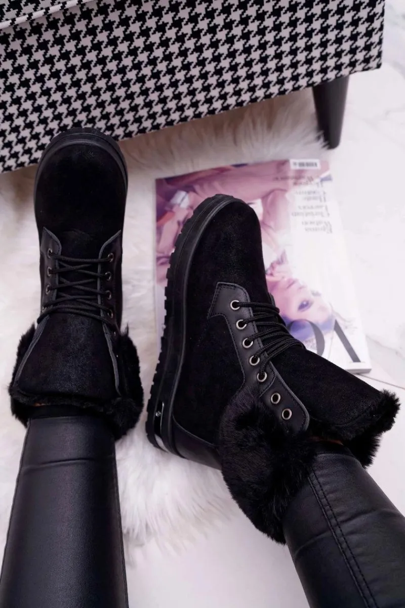 Best Boto Damskie Botki Wysokie z Futerkiem Czarne Glamiso