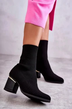 Botki Wiosenne|Botki Na Słupku>Boto Damskie Botki Z Elastyczną Skarpetą Czarne Carmon