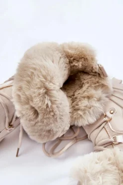 Best Boto Damskie Botki Z Futerkiem Sznurowane Jasnobeżowe Merron