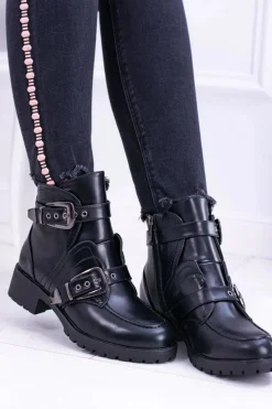 Botki Zimowe Damskie|Botki Płaskie>Boto Damskie Botki Z Klamrami Ocieplane Skadi