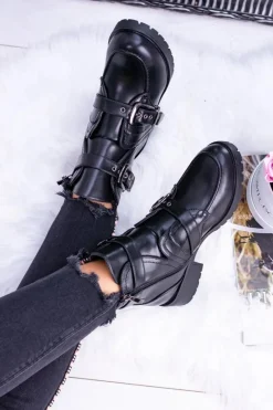 Botki Zimowe Damskie|Botki Płaskie>Boto Damskie Botki Z Klamrami Ocieplane Skadi