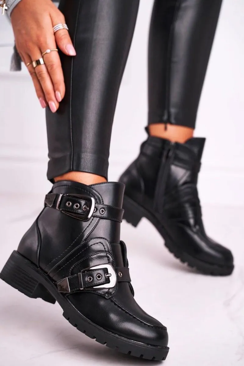 Hot Boto Damskie Botki Z Klamrami Ocieplane Skadi Czarne