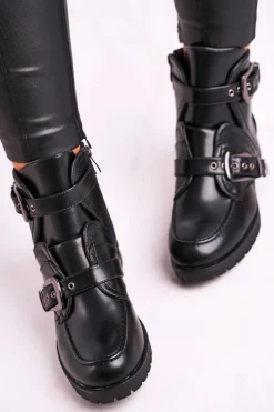 Hot Boto Damskie Botki Z Klamrami Ocieplane Skadi Czarne