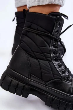 Discount Boto Damskie Botki Z Ociepleniem Sznurowane Czarne Ariadna