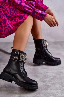 Botki Sznurowane|Czarne Botki><noscript><img width=