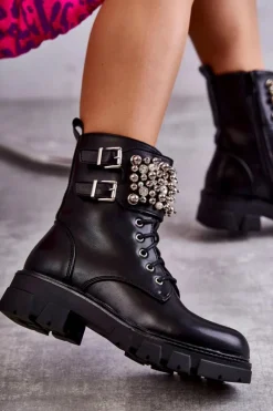 Botki Sznurowane|Czarne Botki><noscript><img width=