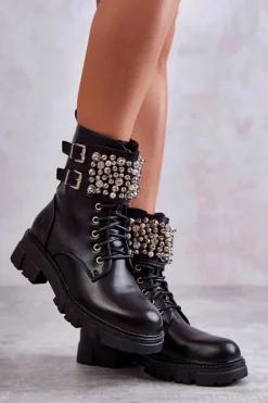 Botki Sznurowane|Czarne Botki><noscript><img width=