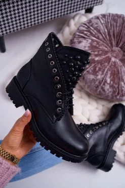 Online Boto Damskie Botki Z Perełkami Ciepłe Czarne Memer