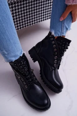 Online Boto Damskie Botki Z Perełkami Ciepłe Czarne Memer