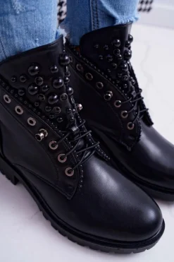 Online Boto Damskie Botki Z Perełkami Ciepłe Czarne Memer