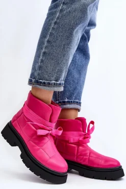 Brązowe I Beżowe Botki|Botki Płaskie>Boto Damskie Botki Z Pikowaniem I Wiązaniem Różowe Bizzanti