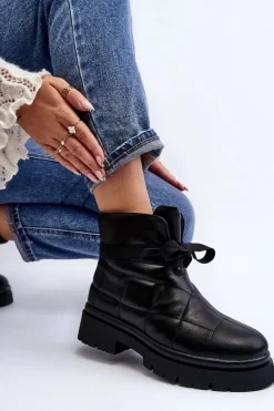 New Damskie Botki Z Pikowaniem I Wiązaniem Czarne Bizzanti Damskie Brązowe I Beżowe Botki|Botki Płaskie