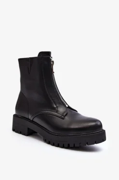 Discount Damskie Botki Z Suwakiem Czarne Tisaia Damskie Czarne Botki|Botki Płaskie