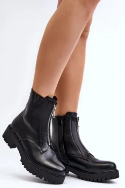 Discount Damskie Botki Z Suwakiem Czarne Tisaia Damskie Czarne Botki|Botki Płaskie