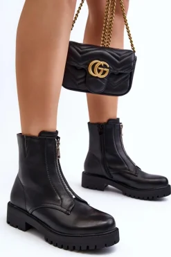 Discount Damskie Botki Z Suwakiem Czarne Tisaia Damskie Czarne Botki|Botki Płaskie