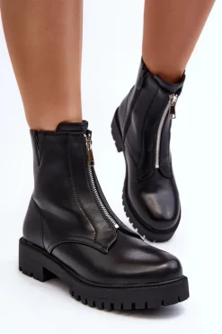 Discount Damskie Botki Z Suwakiem Czarne Tisaia Damskie Czarne Botki|Botki Płaskie