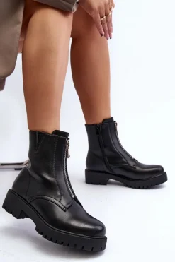 Discount Damskie Botki Z Suwakiem Czarne Tisaia Damskie Czarne Botki|Botki Płaskie