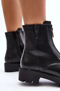 Discount Damskie Botki Z Suwakiem Czarne Tisaia Damskie Czarne Botki|Botki Płaskie
