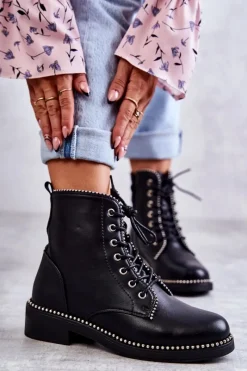 Botki Sznurowane|Czarne Botki>Boto Damskie Botki Z Ćwiekami Czarne Rostill