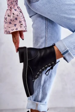 Botki Sznurowane|Czarne Botki>Boto Damskie Botki Z Ćwiekami Czarne Rostill