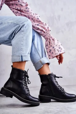 Botki Sznurowane|Czarne Botki><noscript><img width=