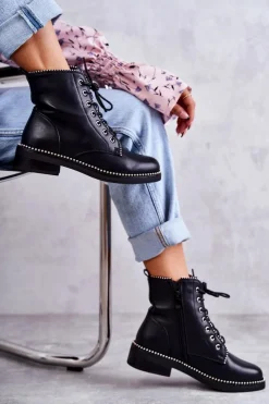 Botki Sznurowane|Czarne Botki><noscript><img width=