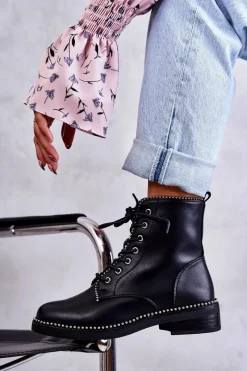 Botki Sznurowane|Czarne Botki><noscript><img width=