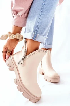 Boto Damskie Botki Z Wycięciami Beżowe Rhythm