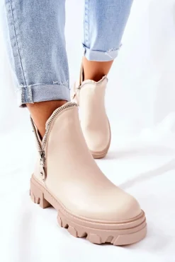 Boto Damskie Botki Z Wycięciami Beżowe Rhythm