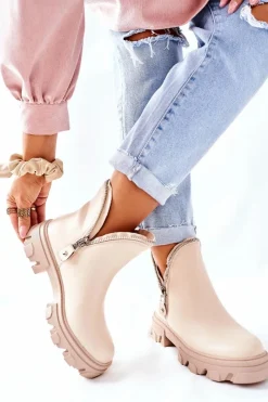 Boto Damskie Botki Z Wycięciami Beżowe Rhythm