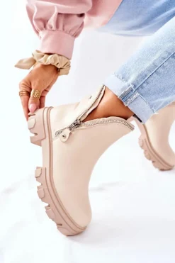 Boto Damskie Botki Z Wycięciami Beżowe Rhythm