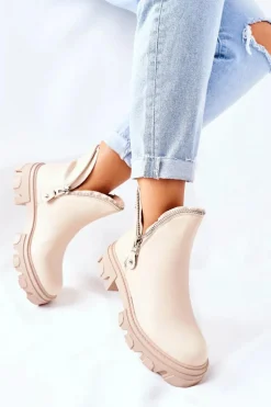 Boto Damskie Botki Z Wycięciami Beżowe Rhythm