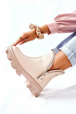 Boto Damskie Botki Z Wycięciami Beżowe Rhythm