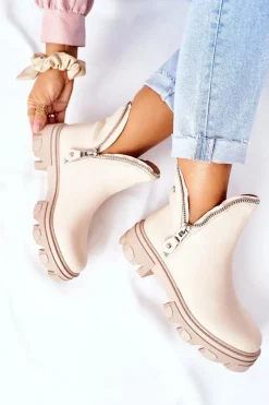 Boto Damskie Botki Z Wycięciami Beżowe Rhythm