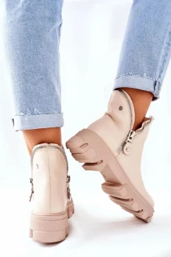 Boto Damskie Botki Z Wycięciami Beżowe Rhythm