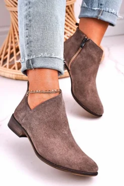 Botki Wiosenne|Brązowe I Beżowe Botki>Boto Damskie Botki Z Wycięciem Zamszowe Brązowe Clarence