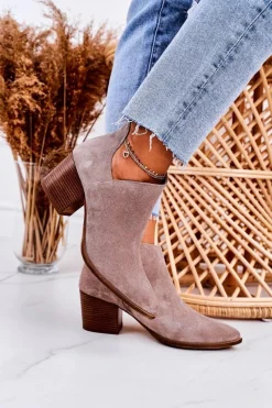 Online Boto Damskie Botki Z Wycięciem Na Słupku Zamszowe Cappuccino Lawrence